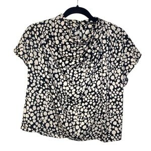 Zara Women's Black and Cream Polka Dot Draped Blouse